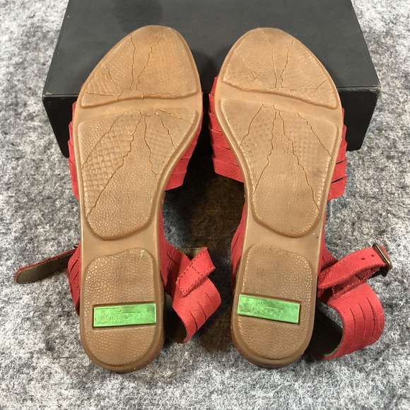 El Naturalista Sandals Womens Size 8.5 Red Leather Slingback Wedge Comfort 5201 - Picture 11 of 16